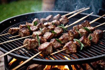 A close-up of grilled skewers with various meats, perfect for a barbecue or outdoor event