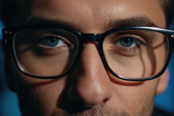 A close-up shot of a person with glasses