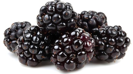 Close-Up of Fresh Juicy Blackberries on a White Background Showcasing Natural Beauty and Freshness