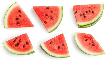 Assorted Freshly Sliced Watermelon Pieces Arranged on White Background Ready for Summer Snack