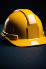 A single yellow hard hat placed on a table, often used in construction or DIY projects