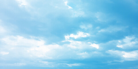 Fototapeta premium Sunny sky blue light watercolor background. Aquarelle painting brush effect card paper textured canvas cloudy smoke space for text, entertaining card, template. aquamarine color graphics illustration