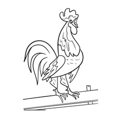 rooster crowing on a fence fun vector illustration. Drawing