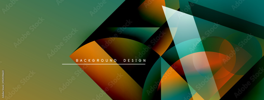 Leinwandbilder Abstract geometric shapes overlap, creating dynamic gradient composition. Colors blendteal, orange, brownforming modern visual effect.