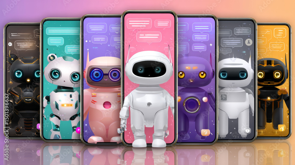 Aufkleber assistant app chatbots set isolated on white. vector cartoon illustration of artificial intelligence