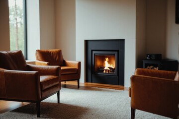 A warm and inviting living room with comfortable furniture and a crackling fireplace