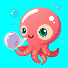 A funny blue cartoon fish character illustration with a happy smile design