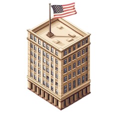 Isometric american office building illustration isolated on white background