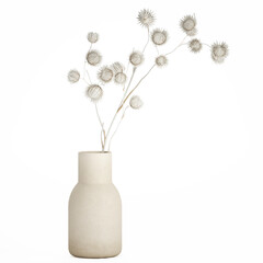 3D illustration Beautiful green lush bouquet of stabilized dried flowers in a modern glass vase...
