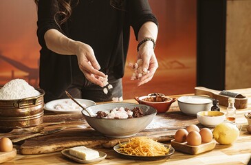 Focused hands blend ingredients with care, surrounded by a rustic kitchen. The tactile experience...