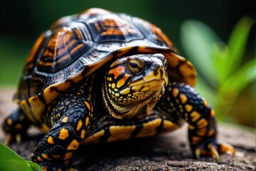 Obraz premium A close-up shot of a turtle sitting on a rock, looking directly at the camera