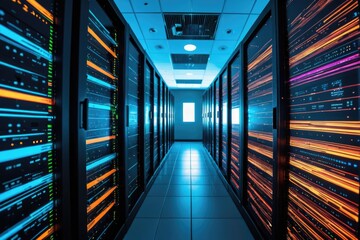 A row of servers in a modern data center facility