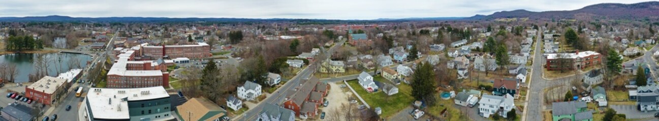Aerial panorama of Easthampton, Massachusetts, United States