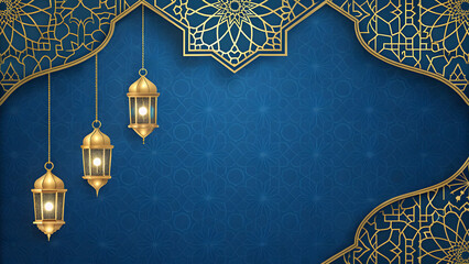 blue Gold Islamic Background Vector with mandala