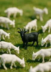 Obraz premium Black goat among white goats.