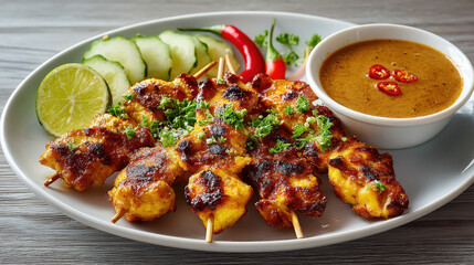 Grilled Chicken Satay with Peanut Sauce and Cucumber