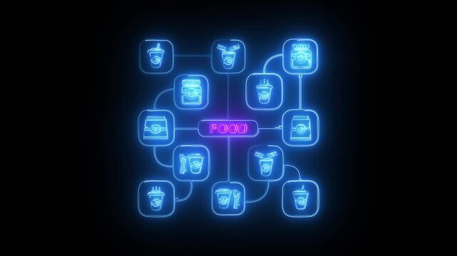 Food mind map icon animation with glowing neon line.