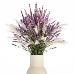Fototapeta premium 3D illustration Bouquet Of Wild Flowers In Vase Lavender poppy isolated on white background
