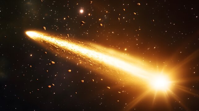 Comet flying through a cluster of space debris and asteroid field