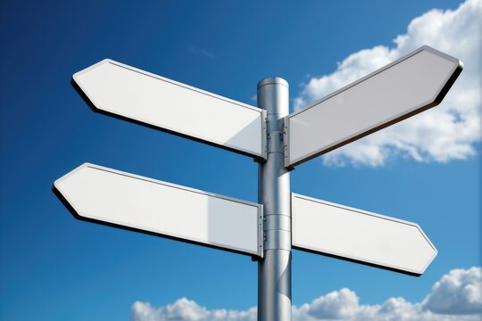 Metal pole with three white signs indicating direction or road types