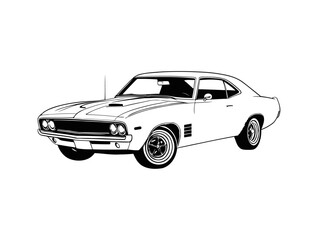 vintage abstract old school muscle car. Poster of a retro convertible car, 1950s style, clean silhouette, isolated, simple line art logo on white background