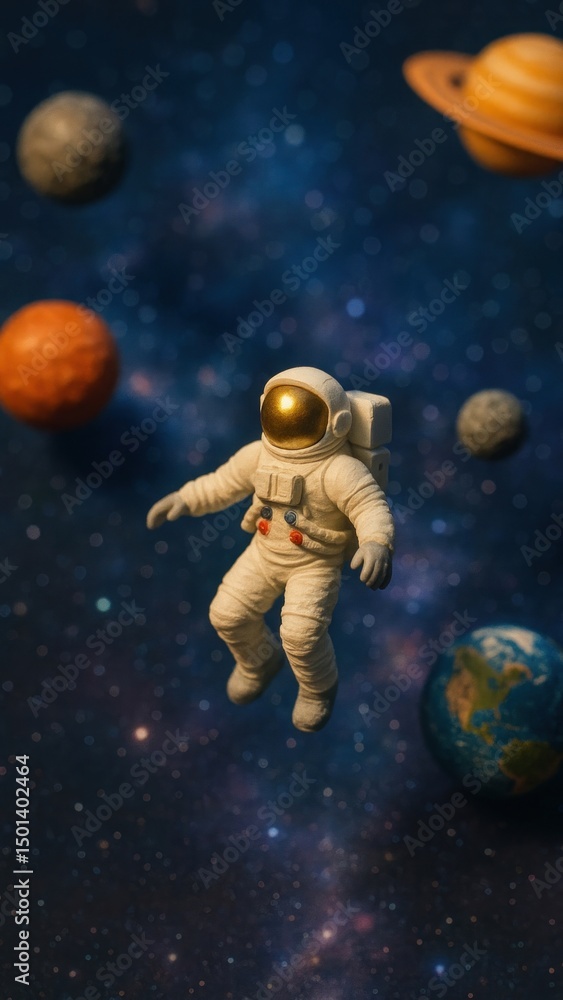 Poster astronaut floating in outer space.