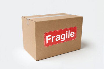 Sealed Cardboard Box With Fragile Tape - Brown Shipping Package Ready for Delivery for E-Commerce, Online Order Packed and Sealed, and Postal Service Applications