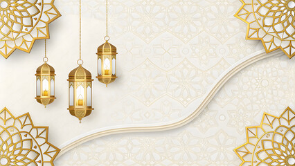 White Gold Islamic Background Vector with mandala