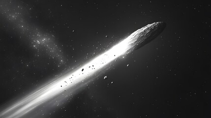 Comet flying through a cluster of space debris and asteroid field