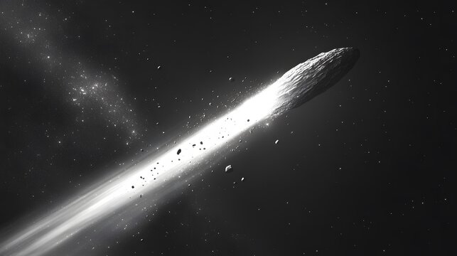 Comet flying through a cluster of space debris and asteroid field