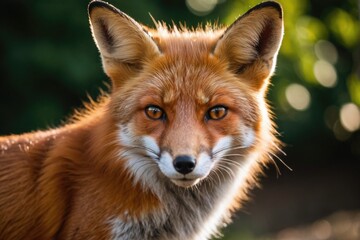 Fototapeta premium Close-up view of a red fox gazing directly into the lens