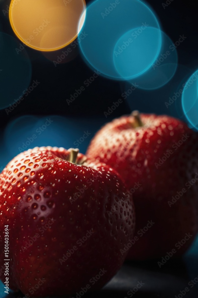 Poster a still life image of two red apples resting on a table surface