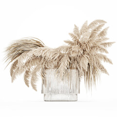 3D illustration Floral white bouquet of dried flowers with branches of cortaderia pampas