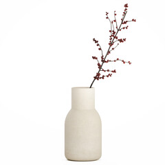 3D illustration Lush beautiful bouquet of branches with red berries in a modern glass vase branches of ilex isolated on white background