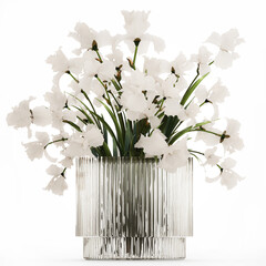 3D illustration Beautiful Bouquet In Glass Vase With Flowers Iris isolated on white background