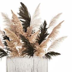 3D illustration Floral white bouquet of dried flowers with branches of cortaderia pampas