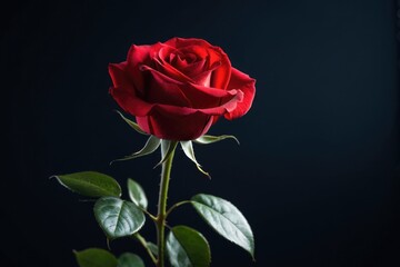 A beautiful single red rose sits in a decorative vase, perfect for romantic occasions or as a symbol of love and appreciation