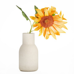 3D illustration Yellow Flower Bouquet Of Sunflower In Ceramic Vase isolated on white background