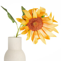 3D illustration Yellow Flower Bouquet Of Sunflower In Ceramic Vase isolated on white background