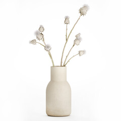 3D illustration Floral white bouquet of dried flowers from branches of thorn isolated on white background