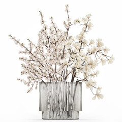 3D illustration Bouquet Sakura Branches Cherry Blossom Magnolia  isolated on white background