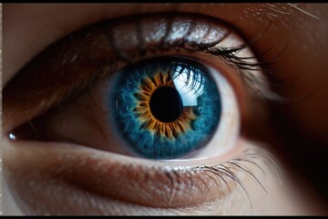 Fototapeta premium A detailed view of a single blue eye with eyelashes and iris