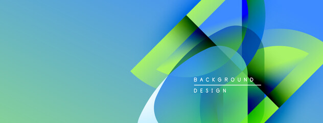Abstract background features overlapping shapes, gradients. Blue, green hues dominate design. Text reads background design. Modern aesthetic.