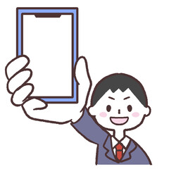 スマホを見せる男性のイラスト
