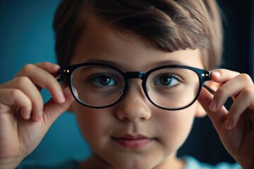 Fototapeta premium A close-up shot of a young boy wearing glasses looking directly at the camera