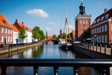 Fototapeta premium A serene river flows through the heart of the city, surrounded by towering skyscrapers