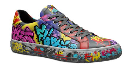 Graffitiadorned shoe stands out against blurred background