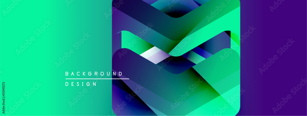 Poster Vibrant abstract gradients create dynamic layered shapes. Modern design features teal, purple hues, text elements. Minimalist composition.