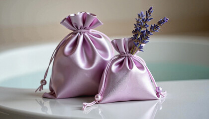 Lavender Sachet and Flowers by Bathtub