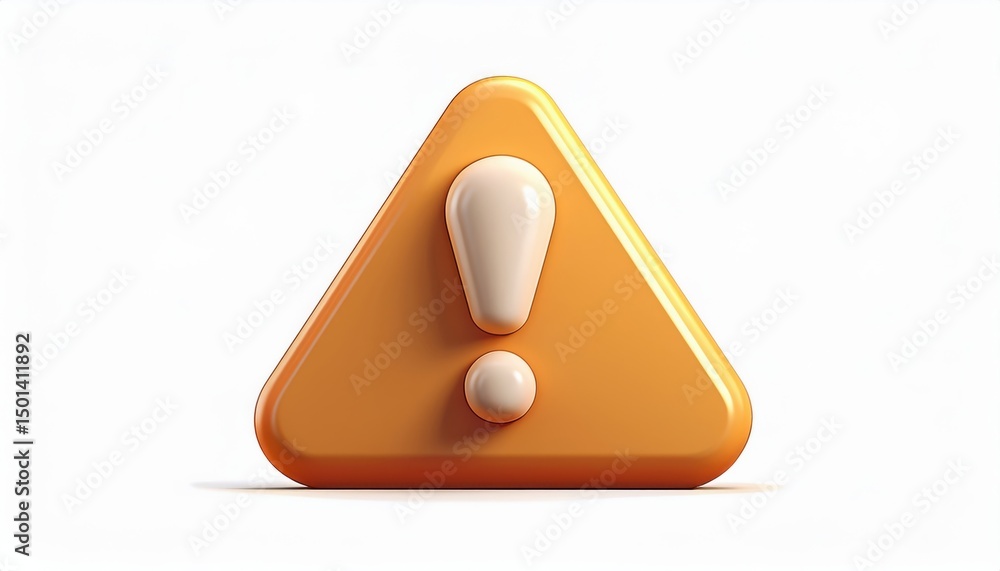 Aufkleber  3d orange warning icon with white exclamation mark in triangular shape for alert system, web interface, mobile app ui, game design, branding or safety sign visuals